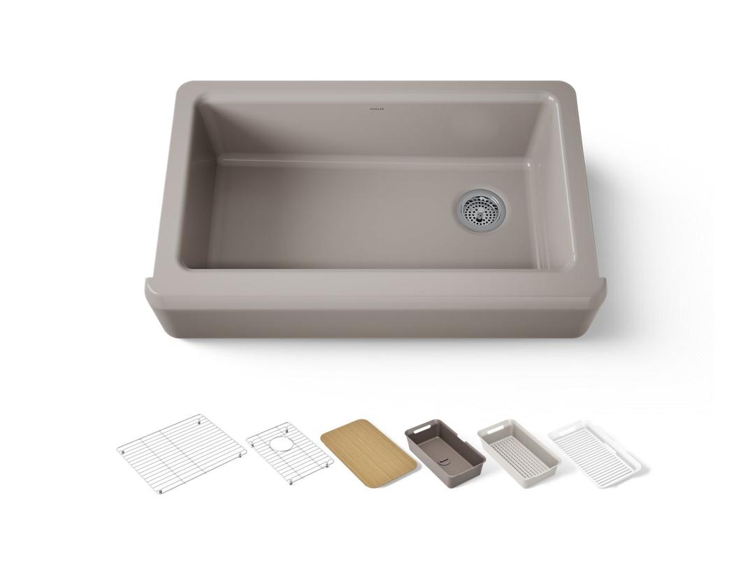 Kohler Riverby 35-3/4'' undermount single-bowl farmhouse workstation kitchen sink - Truffle by Kohler