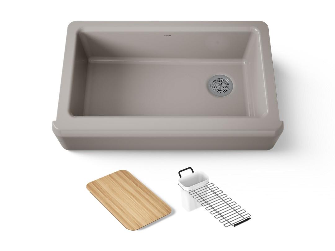 Kohler Riverby 35-3/4'' undermount single-bowl farmhouse workstation kitchen sink - Truffle by Kohler