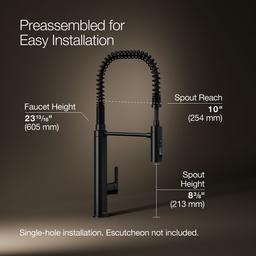 Kohler Purist Semi-professional kitchen sink faucet with three-function sprayhead - Matte Black - image 3