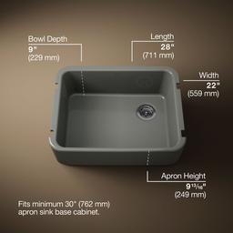 Kohler Ironridge 28 in. Undermount Single-Bowl Farmhouse Kitchen Sink - Thunder Grey - image 3