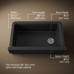 Kohler Cairn Undermount single-bowl farmhouse kitchen sink - Matte Black - image 3