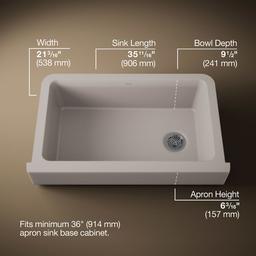 Kohler Cairn Undermount single-bowl farmhouse kitchen sink - Matte Taupe - image 3