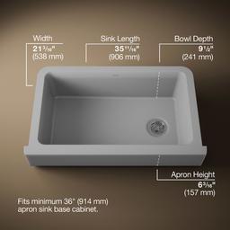 Kohler Cairn Undermount single-bowl farmhouse kitchen sink - Matte Grey - image 3
