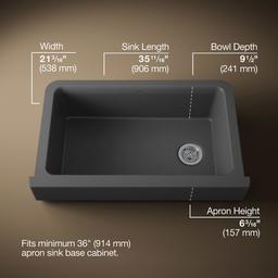 Kohler Cairn Undermount single-bowl farmhouse kitchen sink - Matte Graphite - image 3