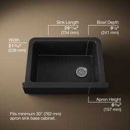 Kohler Cairn 29-3/4'' undermount single-bowl farmhouse kitchen sink with short apron - Matte Black - image 3