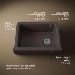 Kohler Cairn 29-3/4'' undermount single-bowl farmhouse kitchen sink with short apron - Matte Brown - image 3