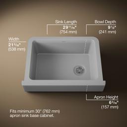 Kohler Cairn 29-3/4'' undermount single-bowl farmhouse kitchen sink with short apron - Matte Grey - image 3