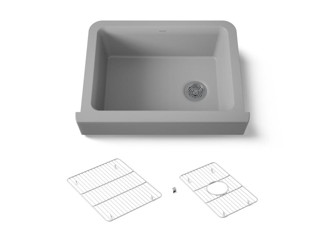 Kohler Cairn 29-3/4'' undermount single-bowl farmhouse kitchen sink with short apron - Matte Grey by Kohler