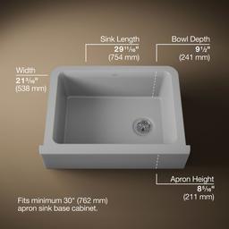 Kohler Cairn 29-11/16'' undermount single-bowl farmhouse kitchen sink - Matte Grey - image 3