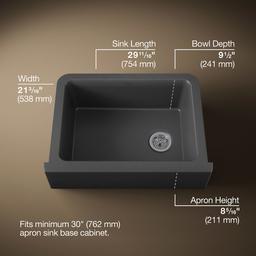 Kohler Cairn 29-11/16'' undermount single-bowl farmhouse kitchen sink - Matte Graphite - image 3