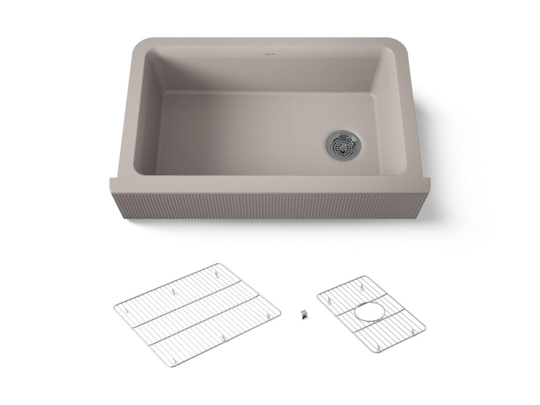 Cairn 34'' undermount single-bowl farmhouse kitchen sink with fluted design by Kohler