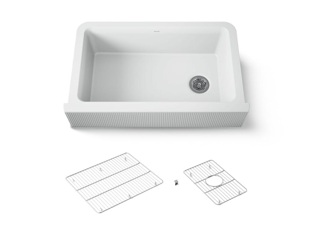 Cairn 34'' undermount single-bowl farmhouse kitchen sink with fluted design by Kohler