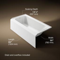 AvecE 60'' x 30'' alcove bath, left drain - White - image 3