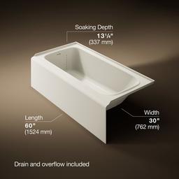 AvecE 60'' x 30'' alcove bath, left drain - Biscuit - image 3