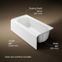 AvecE 60'' x 30'' alcove bath, right drain - White - image 3