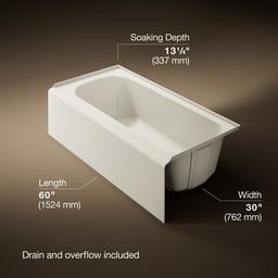 AvecE 60'' x 30'' alcove bath, right drain - Biscuit - image 3