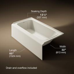 AvecE 60'' x 32'' alcove bath, left drain - Biscuit - image 3
