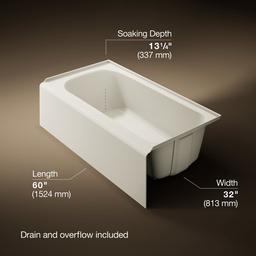 AvecE 60'' x 32'' alcove bath, right drain - Biscuit - image 3