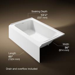AvecE 60'' x 36'' alcove bath, left drain - White - image 3