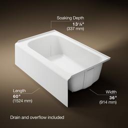 AvecE 60'' x 36'' alcove bath, right drain - White - image 3