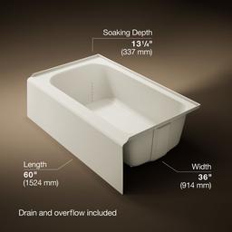 AvecE 60'' x 36'' alcove bath, right drain - Biscuit - image 3