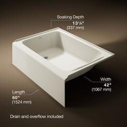 AvecE 60'' x 42'' alcove bath, left drain - Biscuit - image 3