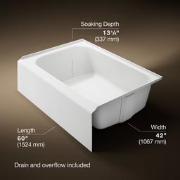 AvecE 60'' x 42'' alcove bath, right drain - White - image 3