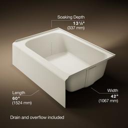 AvecE 60'' x 42'' alcove bath, right drain - Biscuit - image 3