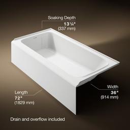 AvecE 72'' x 36'' alcove bath, left drain - White - image 3