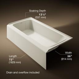 AvecE 72'' x 36'' alcove bath, left drain - Biscuit - image 3