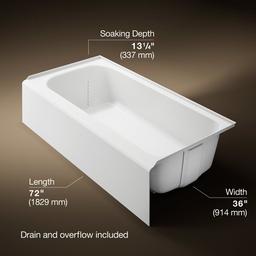 AvecE 72'' x 36'' alcove bath, right drain - White - image 3