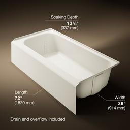 AvecE 72'' x 36'' alcove bath, right drain - Biscuit - image 3