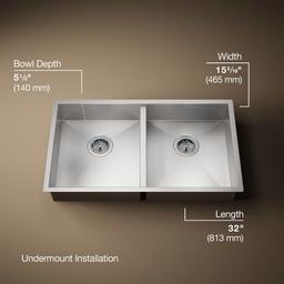 Kohler VaultE 32'' undermount double-bowl kitchen sink - Stainless Steel - image 3