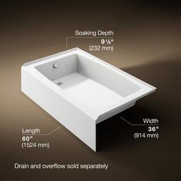 Kohler Entity 60'' x 36'' alcove bath with left drain - White - image 3