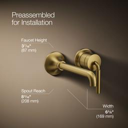 Kohler | Tone | Wall Mounted Bathroom Sink Faucet - Vibrant Brushed Moderne Brass - image 3