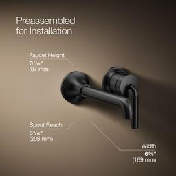 Kohler | Tone | Wall Mounted Bathroom Sink Faucet - Matte Black - image 3