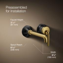 Kohler | Tone | Wall Mounted Bathroom Sink Faucet - Matte Black With Brushed Moderne Brass - image 3