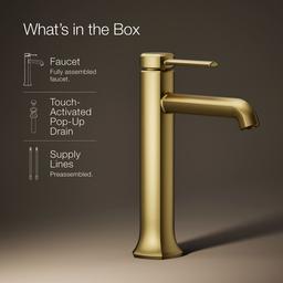 Kohler Occasion Tall single-handle bathroom sink faucet, 1.2 gpm - Vibrant Brushed Moderne Brass - image 2