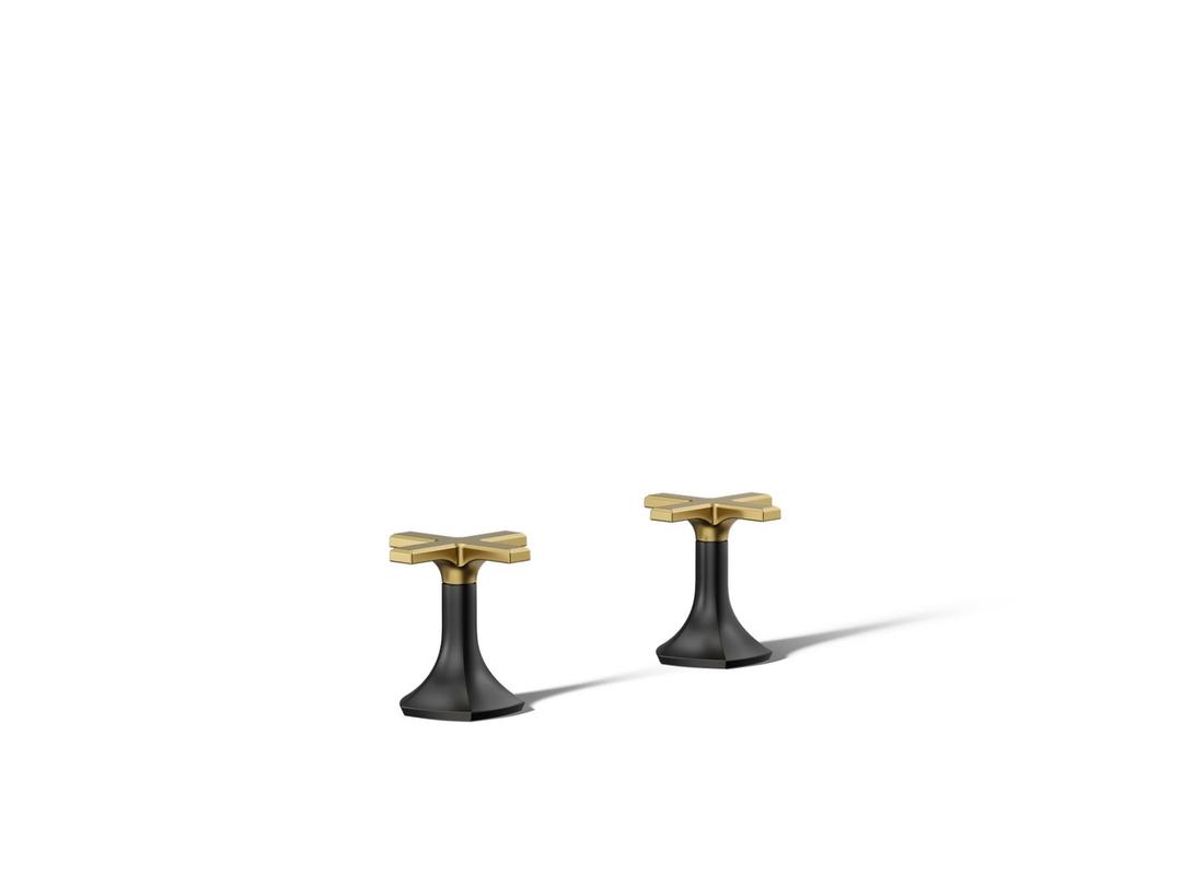 Kohler Occasion Deck-mount bath faucet handles with Cross design - Matte Black With Brushed Moderne Brass by Kohler
