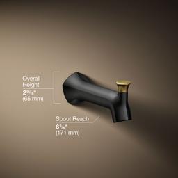 Kohler Occasion Wall-mount bath spout with Straight design and diverter - Matte Black With Brushed Moderne Brass - image 3