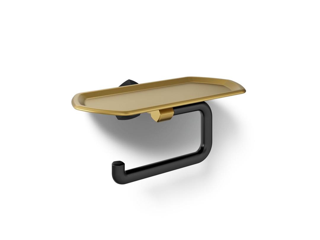 Kohler Occasion Toilet paper holder with tray - Matte Black With Brushed Moderne Brass by Kohler