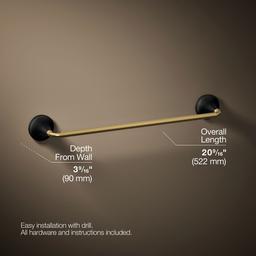 Kohler | Tone | Towel Bar - Matte Black With Brushed Moderne Brass - image 3