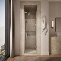 Kohler ComposedE Frameless pivot shower door, 71-5/8'' H x 27-5/8 - 28-3/8'' W, with 3/8'' thick Crystal Clear glass - Anodized Brushed Nickel - image 4