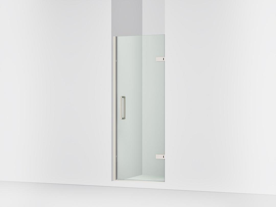 Kohler ComposedE Frameless pivot shower door, 71-5/8'' H x 27-5/8 - 28-3/8'' W, with 3/8'' thick Crystal Clear glass - Anodized Brushed Nickel by Kohler