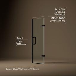 Kohler ComponentsE Frameless pivot shower door, 71-5/8'' H x 27-5/8 - 28-3/8'' W, with 3/8'' thick Crystal Clear glass - Matte Black - image 3