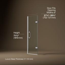 Kohler ComponentsE Frameless pivot shower door, 71-5/8'' H x 27-5/8 - 28-3/8'' W, with 3/8'' thick Crystal Clear glass - Bright Polished Silver - image 3