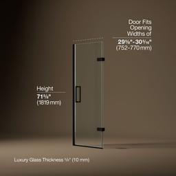Kohler ComposedE Frameless pivot shower door, 71-5/8'' H x 29-5/8 - 30-3/8'' W, with 3/8'' thick Crystal Clear glass - Matte Black - image 3