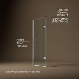 Kohler ComposedE Frameless pivot shower door, 71-5/8'' H x 29-5/8 - 30-3/8'' W, with 3/8'' thick Crystal Clear glass - Bright Polished Silver - image 3
