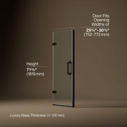 Kohler ComponentsE Frameless pivot shower door, 71-5/8'' H x 29-5/8 - 30-3/8'' W, with 3/8'' thick Crystal Clear glass - Matte Black - image 3