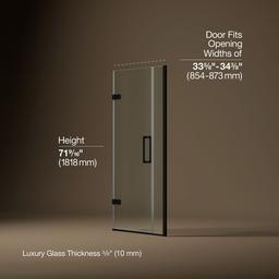 Kohler ComposedE Frameless pivot shower door, 71-9/16'' H x 33-5/8 - 34-3/8'' W, with 3/8'' thick Crystal Clear glass - Matte Black - image 3